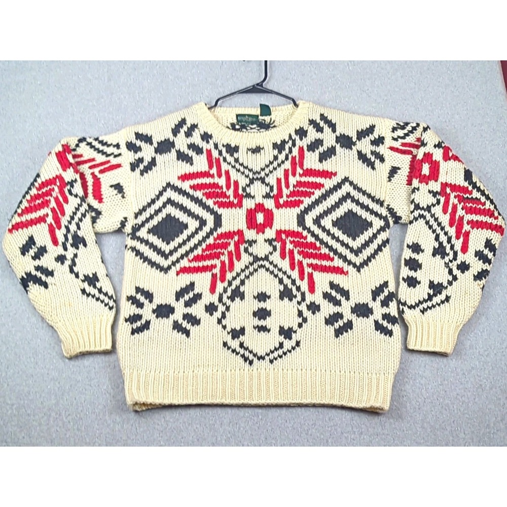 VTG Fair Isle Boundary Waters Womens XL Hand Knit Geometric Pullover Sweater